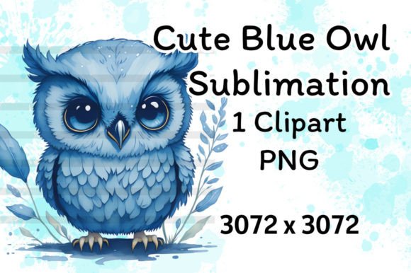 Cute Blue Owl Sublimation Watercolor Art