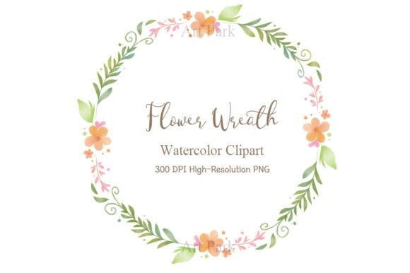 Watercolor Flower Wreath Frame Clipart