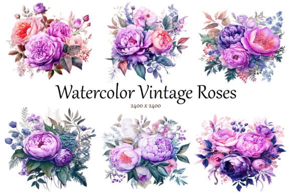 Watercolor Vintage Pastel Roses for Premium Design